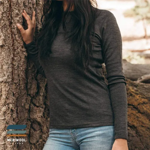 Miniatura 5 de MERIWOOL Camiseta térmica de manga larga para mujer, 100% lana merina, peso medio, para mujer