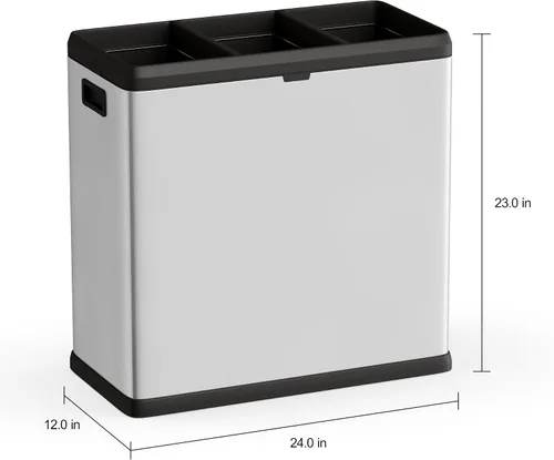 Miniatura 4 de Step N' Sort OPN603 - Cubo de basura y reciclaje de 16 galones, 3 compartimentos, color plateado
