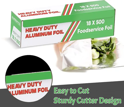 Miniatura 2 de Rollo de papel de aluminio de 18 pulgadas x 500 pies, resistente, uso comercial y doméstico para alimentos, barbacoas, parrillas, cocinar, hornear