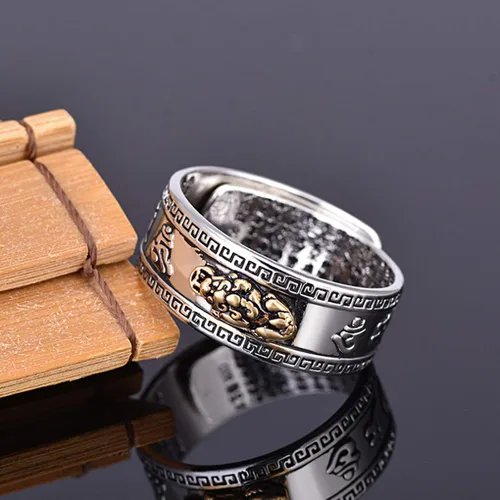 Miniatura 3 de Anillo ajustable de plata 990 Feng Shui PiXiu Mani Mantra Protección Wealth Ring