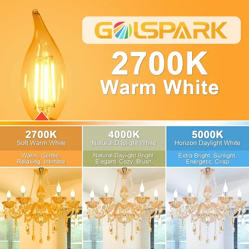 Miniatura 3 de GOLSPARK E12 LED Bulb Dimmable 60 Watt Equivalent 10 Pack, 2700K Warm White Type B E12 Candelabra LED Light Bulbs, B11 Candle LED Chandelier Light