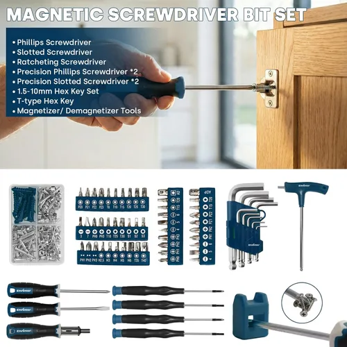 Miniatura 5 de Enventor Juego de herramientas, kit de 220 piezas para el hogar con caja de herramientas, llave y herramientas manuales para reparaciones del hogar