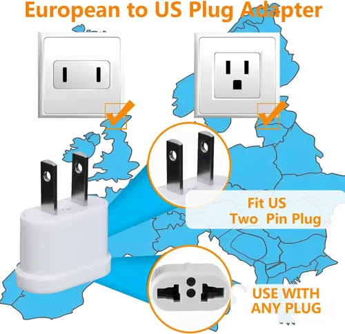 Miniatura 3 de Adaptador de enchufe europeo a estadounidense, adaptador de salida de viaje pequeño europeo a estadounidense, adaptadores de la UE a EE. UU.