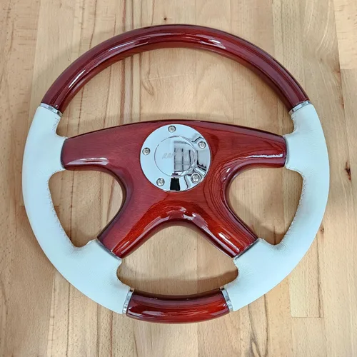 Miniatura 3 de RAPTOR - Volante de 15 pulgadas de madera de caoba y cuero blanco