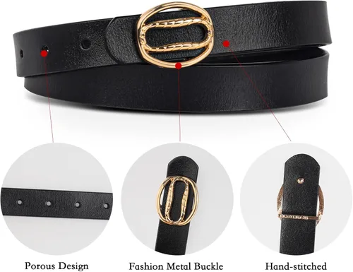 Miniatura 88 de Cinturón de cuero clásico con hebilla de metal para mujer con vestido de jeans