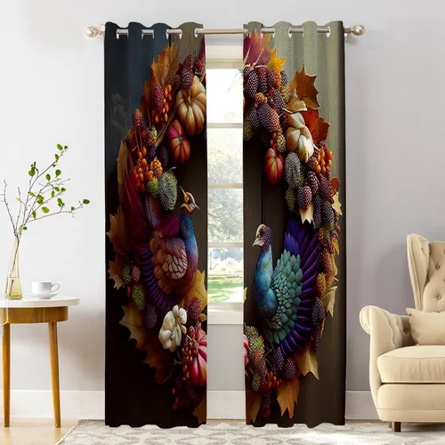 Miniatura 69 de Shrahala Art Nouveau Floral Pattern Blackout Curtain Tiers, Delicate Vine and Flower Design Kitchen Valance Light Blocking Tier Drapes with Rod