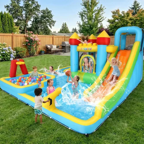 Miniatura 9 de AKEYDIY Bounce House - Tobogán acuático inflable gigante para niños grandes de 8 a 12 años y de 3 a 10 años, casa de rebote con tobogán de agua