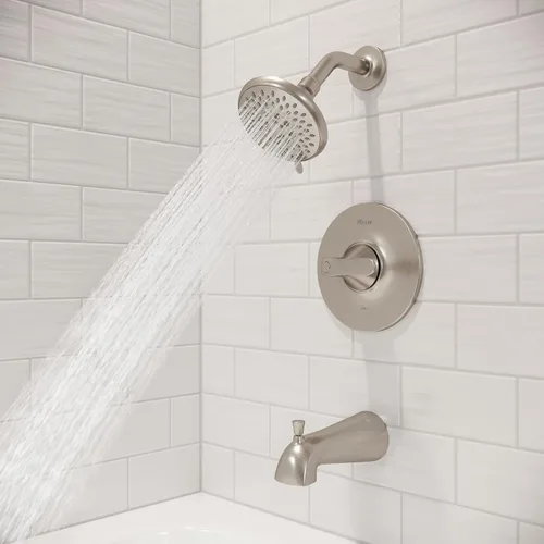 Miniatura 7 de Pfister Weller - Juego de grifo de bañera y ducha de un solo mango con cabezal de ducha multifunción y boquilla de bañera, acabado de níquel Níquel