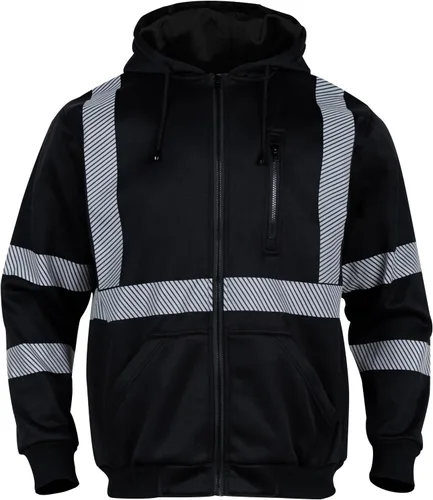 Miniatura 2 de VENDACE Alta visibilidad ANSI Clase 3 Reflectante de Seguridad Fleece Sudadera con capucha para hombres Hi Vis Sudaderas Chaqueta con cremallera