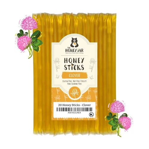 The Honey Jar Palitos de miel lisos, pajitas de miel pura para el té, café o un placer saludable, una cucharadita de miel saborizada por barra,