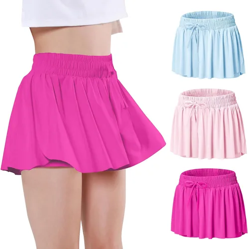EXARUS Pantalones cortos de mariposa para niñas, para bailar, atléticos, 2 en 1, falda con vuelo para correr, ropa preparada para niños de 6 a 14