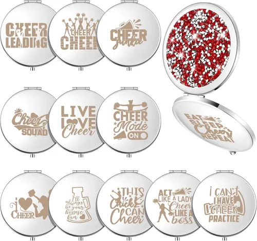 Miniatura 7 de Sintuff 12 piezas de regalos de animadora para porristas, espejo compacto a granel para entrenador de animadoras, regalos de animadora, bolsillo
