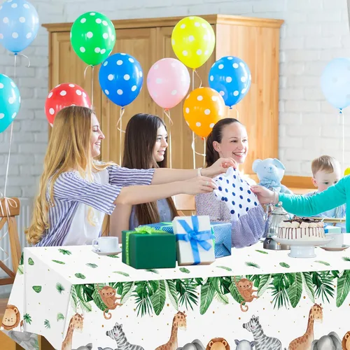 Miniatura 6 de Mantel de fiesta de safari en la selva, mantel con estampado de animales salvajes, verde salvia, decoración de baby shower, cubierta de mesa
