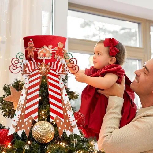 Miniatura 6 de CiyvoLyeen Adorno de Árbol de Navidad de Pan de Jengibre, Sombrero Rojo Superior con Galletas de Casa de Pan de Jengibre de Bastón de Caramelo, Pan