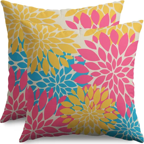 Miniatura 71 de Fundas de Almohada Azul Aguamarina 16X16 Pulgadas Juego de 2, Flores de Dalia Primavera Verano Floral Crema Fundas de Almohada Decorativas