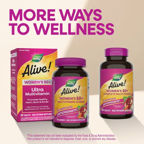 Miniatura 8 de Nature's Way ¡Alive! 50 Plus Tabletas multivitamínicas completas para mujeres, vitamina diaria para mujeres de 50 años, apoya la función saludable