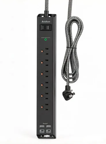 Addtam 2 FT Power Strip Surge Protector with USB C, Flat Plug Extension Cord, 6 AC Outlets 4 USB Ports (2 USB C), 1875W/15A Multi Plug Outlet