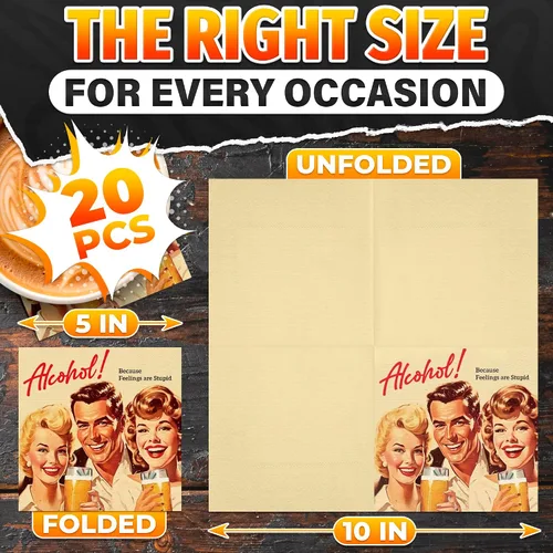Miniatura 2 de 20 servilletas de cóctel divertidas para adultos, servilletas de cóctel divertidas de 3 capas altamente absorbentes, estilo retro plegado de 5