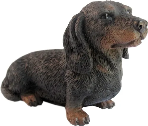 Miniatura 5 de Sandicast Escultura de perro salchicha negro liso de tamaño medio, sentado