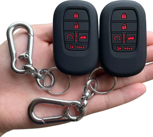 TANDRIVE Funda para llavero (5 botones) Honda 2026 2025-2022 Civic Accord CR-V HR-V Pilot y 2026 Passport, silicona, paquete de 2, botón rojo, negro