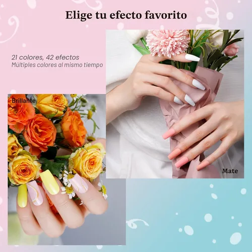 Miniatura 5 de phoenixy Juego de 24 esmaltes de uñas en gel, kit de uñas en gel removible de 21 colores, nude rosa rojo azul verde amarillo naranja, juego de 24
