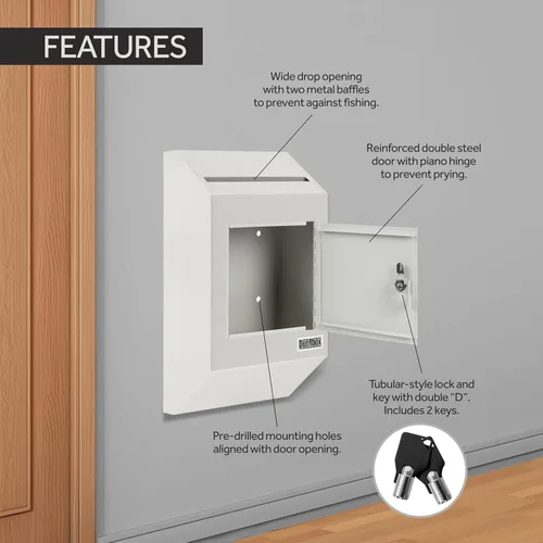 Miniatura 3 de Durabox Caja Fuerte de Depósito con Buzón de 10 x 4 x 16 pulgadas, Acero Resistente con Perfil Delgado, Buzón de Pared con Amplia Ranura de Depósito
