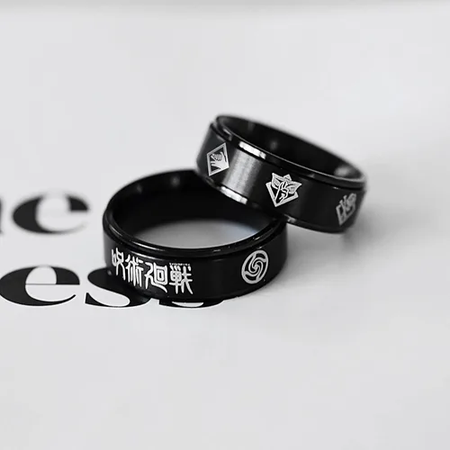 Miniatura 4 de AntDear Jujutsu Kaisen - Anillo de anime para hombres, anillo giratorio de acero inoxidable negro, mercancía de joyería de anime, Acero inoxidable