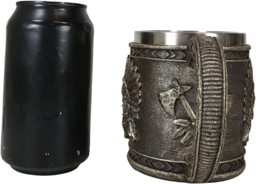 Miniatura 8 de Ebros Gift Nativo americano indio tribal jefe guerrero cráneo con águila cucaracha tocado y doble hacha cruzada taza de café taza de bebida jarra