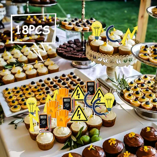 Miniatura 6 de 18 piezas de purpurina dorada herramientas postre magdalena decoración eléctrica liniero tema suministros de decoración niño hombre feliz cumpleaños