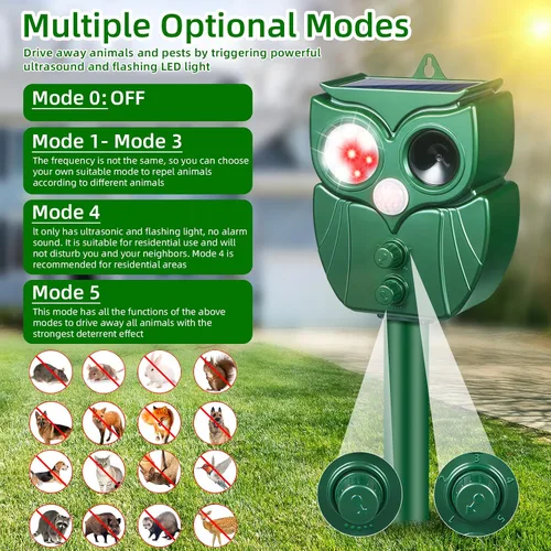 Miniatura 5 de Repelente solar ultrasónico de animales actualizado 2025 repelente de gatos para exteriores, detección de movimiento, luz LED de destello