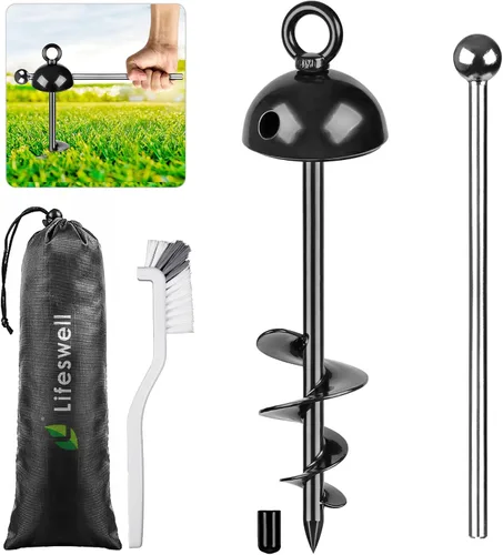 Estaca de amarre resistente de 15" para perros, giro de 360°, sin enredos, fácil de instalar, para perros grandes de hasta 220 libras, perfecta para