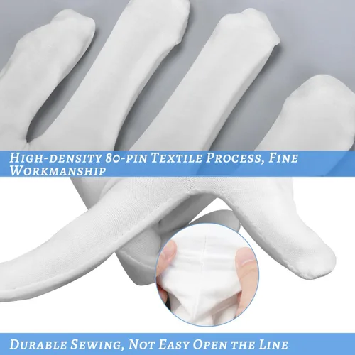 Miniatura 2 de 5 pares (10 unidades) guantes hidratantes durante la noche para hombres y mujeres, guantes de algodón blanco lavables para SPA para manos secas
