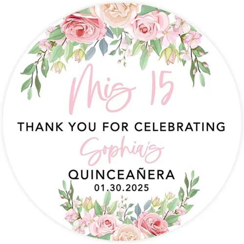 Miniatura 18 de Andaz Press Paquete de 40 etiquetas redondas personalizadas de 2" para quinceañera, etiquetas adhesivas Mis Quince con foto personalizada para Mis