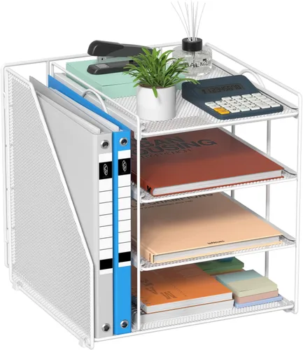 Miniatura 9 de Organizador de archivos de escritorio azul y accesorios, organizador de papel de 4 niveles con soporte para archivos vertical, accesorios de Azul