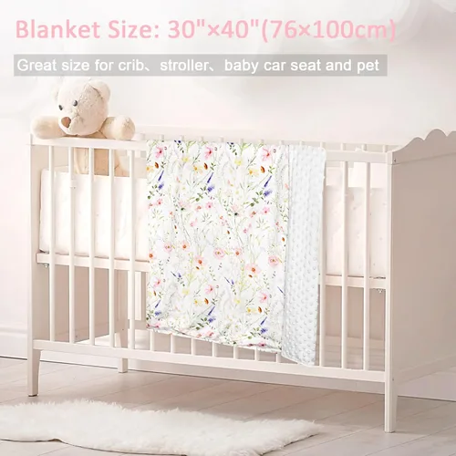 Miniatura 2 de Manta súper suave de Minky para niños pequeños, 30 x 40 pulgadas, doble capa, respaldo punteado, manta floral para cuna de bebé para guardería