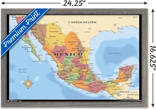 Miniatura 3 de Trends International Map - Póster de pared de México, 14.725" x 22.375", versión con marco de madera de granero