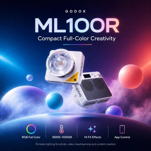 Miniatura 2 de Godox ML100R 110W RGB LED luz de video, con reflector intercambiable de 15°/1800-10000K CCT/14 efectos FX cinematográficos/múltiples opciones