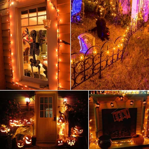 Miniatura 2 de Minetom Guirnalda de luces de Halloween para exteriores, 39 pies, 100 luces LED impermeables de Navidad con 8 modos de iluminación para Halloween