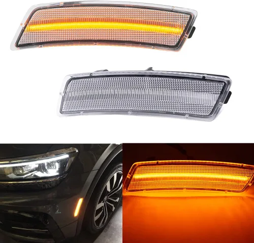 2 piezas de luces LED laterales ámbar para VW Tiguan 2018 en adelante, Beetle 2012-2019 con lente transparente, reemplazan la lámpara lateral