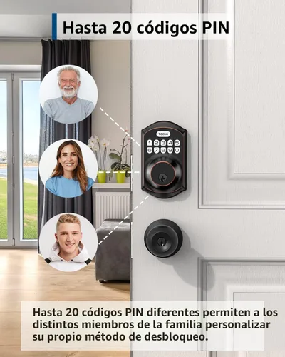Miniatura 2 de TEEHO TE001 - Cerradura inteligente para puerta de entrada, sin llave, con teclado, con 2 llaves, bloqueo automático, de fácil instalación