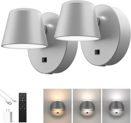 Miniatura 12 de URSOLA Aplique de pared LED con interruptor de encendido/apagado, puerto de carga USB, 110 voltios, lámpara de pared cableada con cable de 350