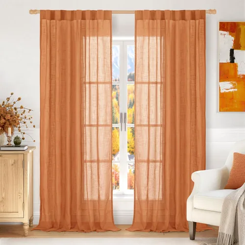 Miniatura 49 de LAMIT Cortinas de lino beige de 30 pulgadas de largo para ventanas pequeñas, cortinas semitransparentes filtrantes de luz, pestaña trasera