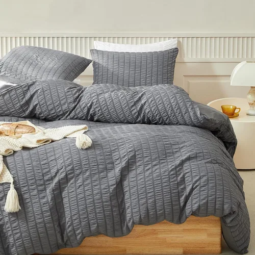 Miniatura 14 de WARMDERN - Juego de funda de edredón tamaño Queen, juego de ropa de cama de 3 piezas de microfibra lavada color beige, funda de edredón con textura