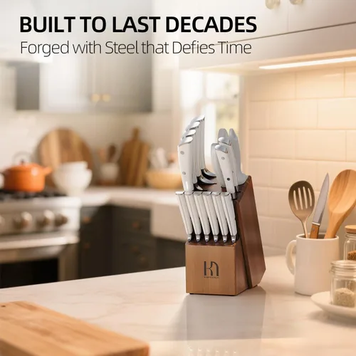 Miniatura 7 de KnifeSaga Juego de cuchillos de cocina de alta calidad, acero inoxidable japonés de alto carbono, 15 piezas, juego de bloques de cuchillos ultra