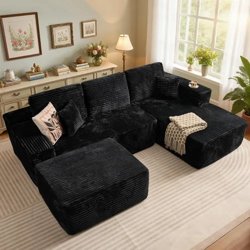 Miniatura 44 de 106" Cloud Boneless Couch with Chaise, L-Shape Deep Seat Sectional Couches, No Assembly Required, Convertible Modular Sleeper Sofa Bed, Living Room