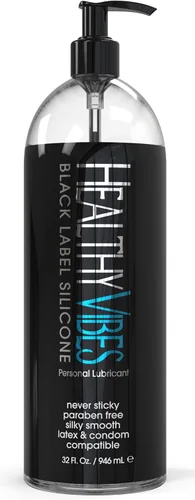 Healthy Vibes Lubricante a base de silicona de 32 onzas para preservativos de látex y juguetes sexuales duros, lubricante de gel de larga duración