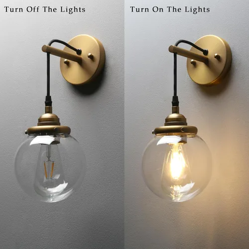 Miniatura 7 de Phansthy Aplique de pared de vidrio vintage, lámpara de pared de alambre colgante para interiores, lámpara de pared de globo de 5.9 pulgadas, cable