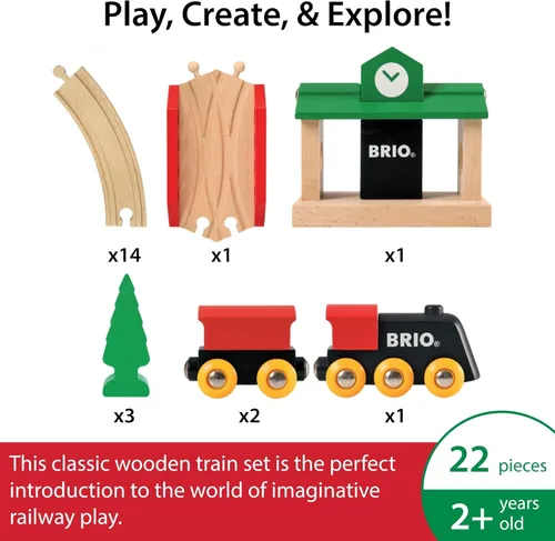 Miniatura 3 de BRIO Juego Clásico en Forma de 8 - Juego de Tren de Madera con Certificación FSC de 22 Piezas y Accesorios - Incluye Tren, Estación, Árboles, Vías