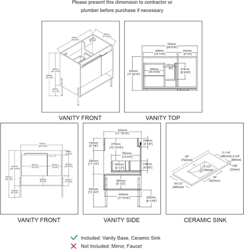 Miniatura 5 de Blossom Turin - Mueble de baño de roble Classik de 24 pulgadas con fregadero acrílico, gabinete independiente minimalista de madera, diseño moderno