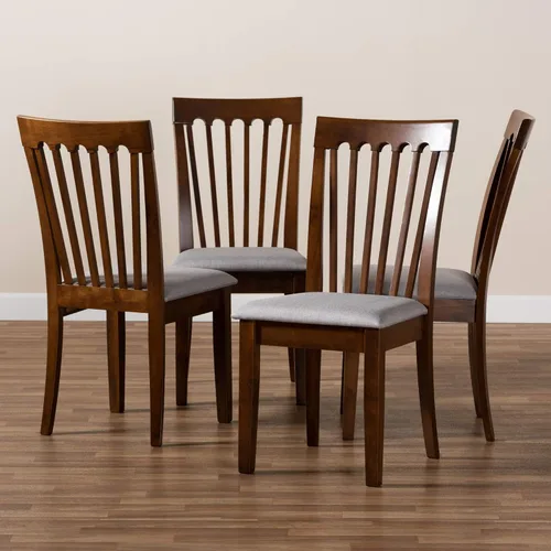 Miniatura 6 de Baxton Studio Silla de comedor Minette - Tapizado de tela gris, juego de madera con acabado marrón nogal Gris/marrón nogal